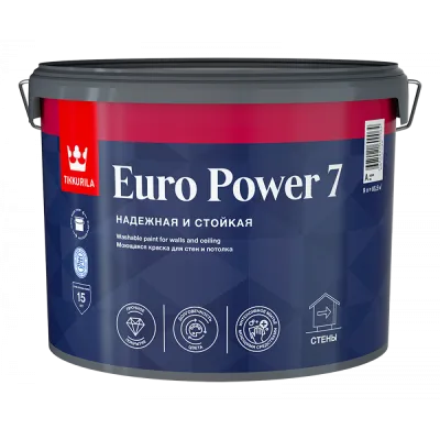 TIKKURILA EURO POWER 7 краска моющаяся для стен и потолка, матовая, база A 9 л